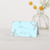 ブルーウィンターワンダーランド雪結婚片のテーブル プレイスカード (裏面)