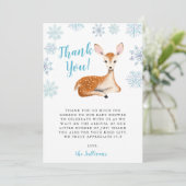ブルーウィンターワンダーランド鹿の赤ちゃんシャワー サンキューカード (スタンド正面)