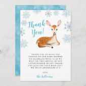 ブルーウィンターワンダーランド鹿の赤ちゃんシャワー サンキューカード (正面/裏面)