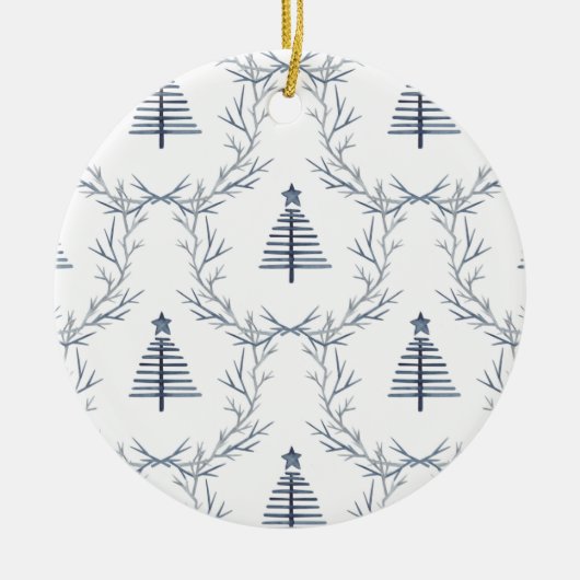 ブルーウィンター素朴フォレストノルディックスカンジクリスマス セラミックオーナメント (正面)