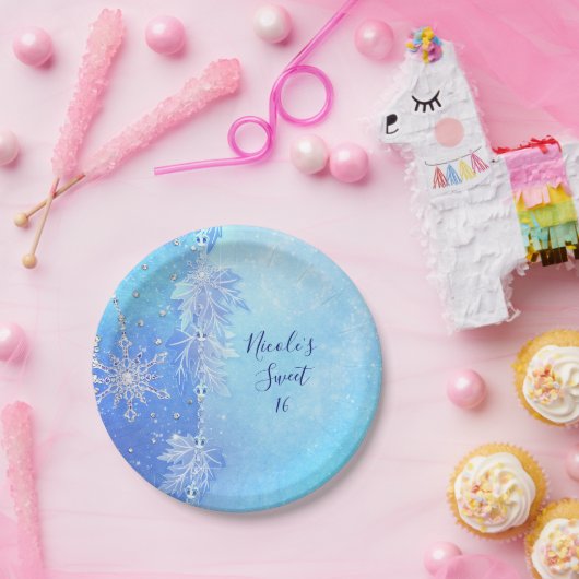 ブルーウィンター葉ズ&スノーフレークエレガントパーティー ペーパープレート (パーティー)