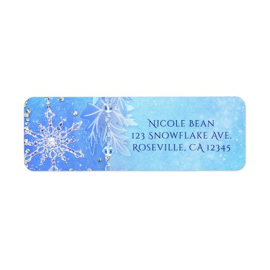 ブルーウィンター葉ズ&スノーフレークパーティの招待状 ラベル (正面)