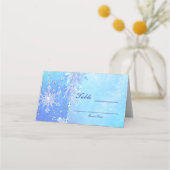 ブルーウィンター葉ズ&スノーフレーク結婚のテーブルシート プレイスカード (裏面)