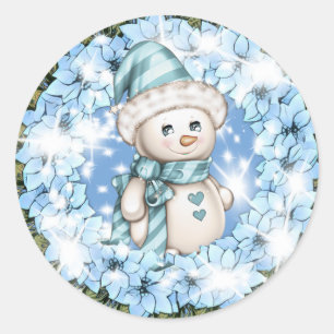 ブルーウィンター雪だるまシール ラウンドシール
