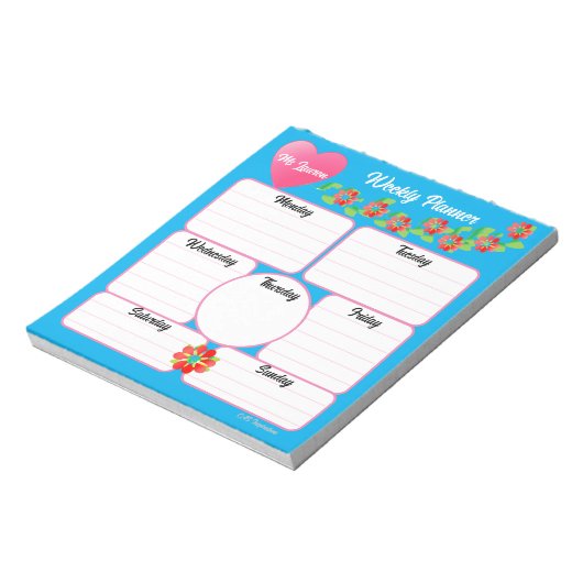 ブルーウィークリープランナー花アレンジメントメモ帳 ノートパッド (回転)