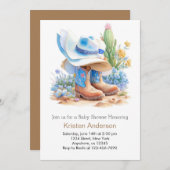 ブルーウェスタンカウボーイハットベビーシャワー 招待状 (正面/裏面)