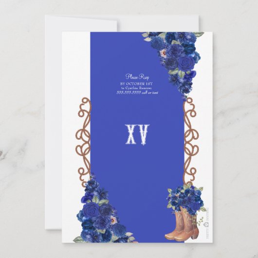 ブルーウェスタン素朴シャルロカウボーイブーツクリン 招待状 (裏面)