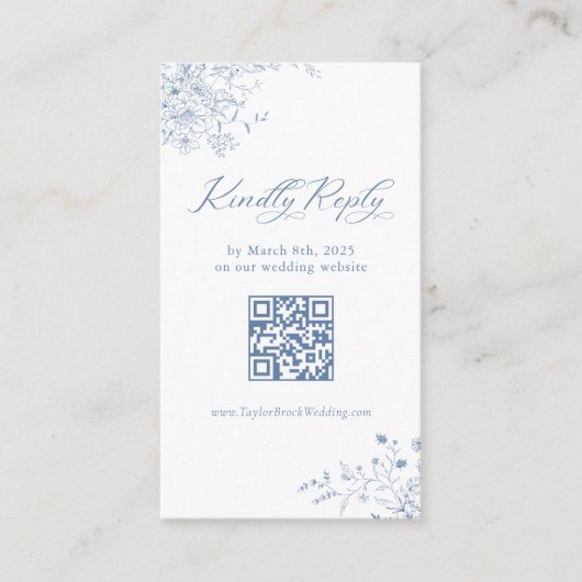 ブルーウェッフランスのディングRSVP QRコード エンクロージャーカード (正面)