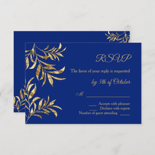 ブルーウェッ離れディングRSVPのゴールデンフォイル 出欠カード (正面/裏面)