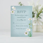 ブルーウェディングに白い花RSVP 出欠カード (スタンド正面)