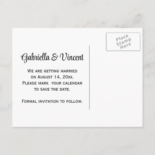 ブルーウェディングに黄色のひまわり日付を保存 案内ポストカード (裏面)