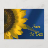 ブルーウェディングに黄色のひまわり日付を保存 案内ポストカード (正面)