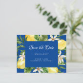 ブルーウェディング地中海の日付マットを保存 インビテーションポストカード (スタンド正面)