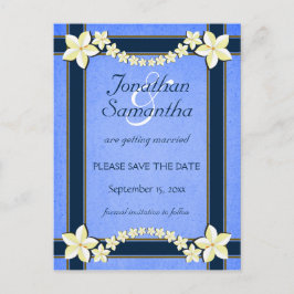 ブルーウェディング素朴日付のアナウンスを保存 案内ポストカード