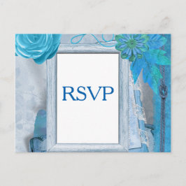ブルーウェディングRSVP インビテーションポストカード