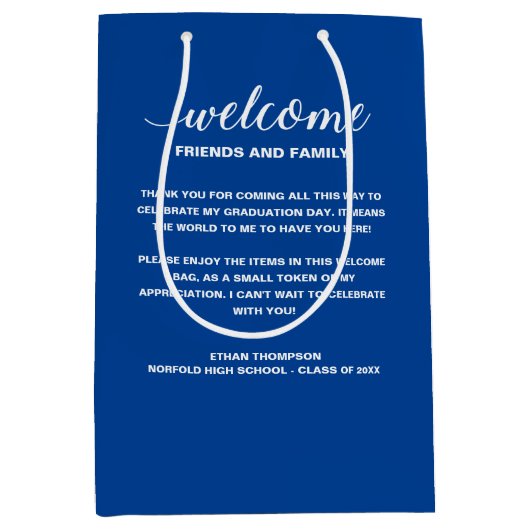 ブルーウェルカムエクセシレーションアウトオブタウンゲスト抱き枕 ミディアムペーパーバッグ (正面)