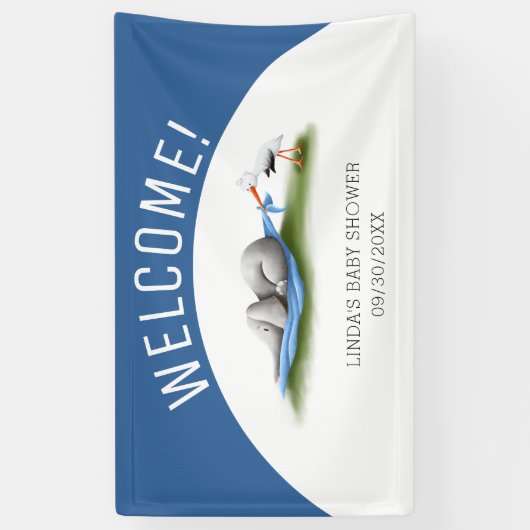 ブルーウェルカムエレファントボーイ赤ちゃんシャワー 横断幕 (縦)