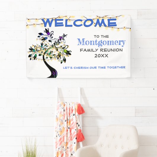 ブルーウェルカムファミリー懇親会ツリーライトバナー 横断幕 (インサイチュ)