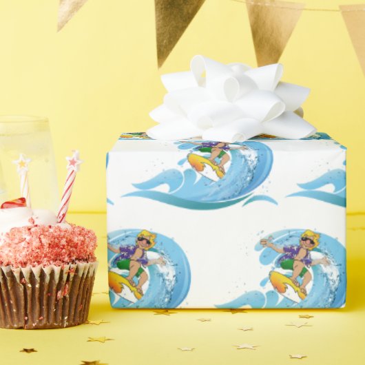ブルーウェーブのサーファー ラッピングペーパー (誕生日パーティー)