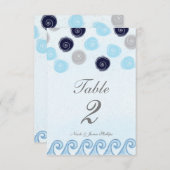 ブルーウェーブウォーターカラーアートビーチテーブル番号カード 招待状 (正面/裏面)