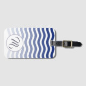 ブルーウェーブグラデーションパターエレガントンモノグラム ラゲッジタグ (正面横)