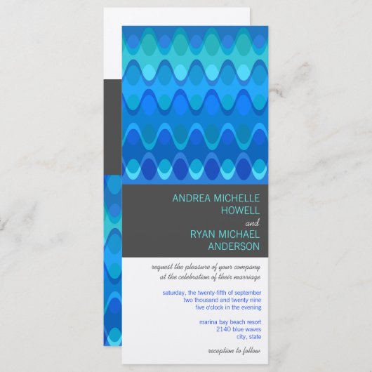 ブルーウェーブジオメトモダンリパモダンターン 招待状 (正面/裏面)