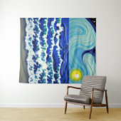 ブルーウェーブズムーン踊りイン海 タペストリー (インサイチュ(横))