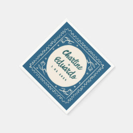 ブルーウェーブパステル手書きレトロ結婚ズナプキン スタンダードカクテルナプキン