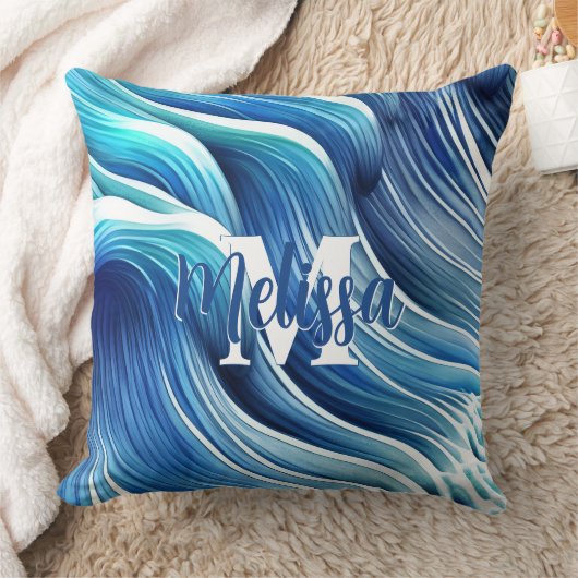 ブルーウェーブパターン クッション (ブランケット)