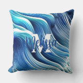 ブルーウェーブパターン クッション (正面)