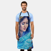 ブルーウェーブビューティフルガール抽象芸術シュルレリアムアート エプロン (着用した状態)
