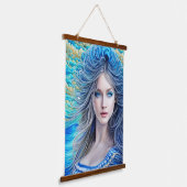 ブルーウェーブヘアファンタジーガール抽象芸術ファインアート 吊り下げ型タペストリー (傾斜あり)