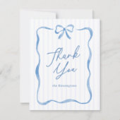 ブルーウェーブリボン弓ベビーシャワーフラット サンキューカード (正面)