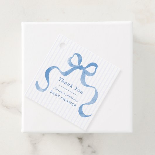 ブルーウェーブリボン弓赤ちゃんシャワー フェイバータグ (インサイチュ)