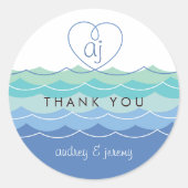 ブルーウェーブルーピーハートありがとうご結婚ざいまステッカー ラウンドシール (正面)
