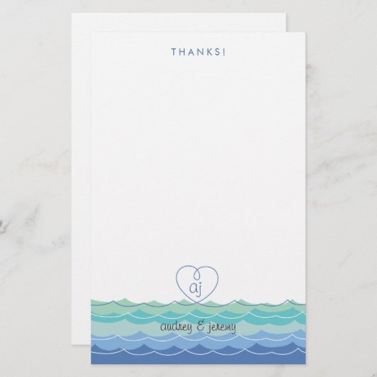 ブルーウェーブルーピーハートありがとう文房具 便箋 (正面/裏面)