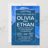 ブルーウェーブ抽象芸術アート結婚式招待状 招待状 (正面)