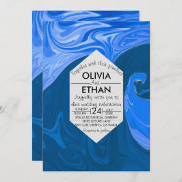 ブルーウェーブ抽象芸術アート結婚式招待状 招待状