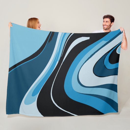 ブルーウェーブ抽象芸術アート フリースブランケット (インサイチュ)