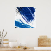 ブルーウェーブ抽象芸術水彩画コンテンポラリー像 ポスター (キッチン)