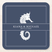 ブルーウェーブ結婚シーホースWht/ネイビーID836 スクエアペーパーコースター (正面)