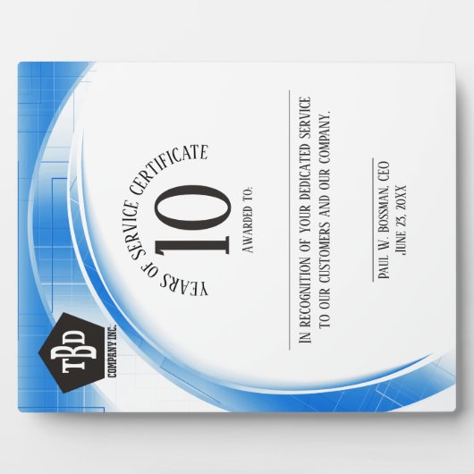 ブルーウェーブ10年従業員記念賞 フォトプラーク (正面)