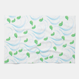 ブルーウェーブ&グリーン葉ズキッチンタオル キッチンタオル