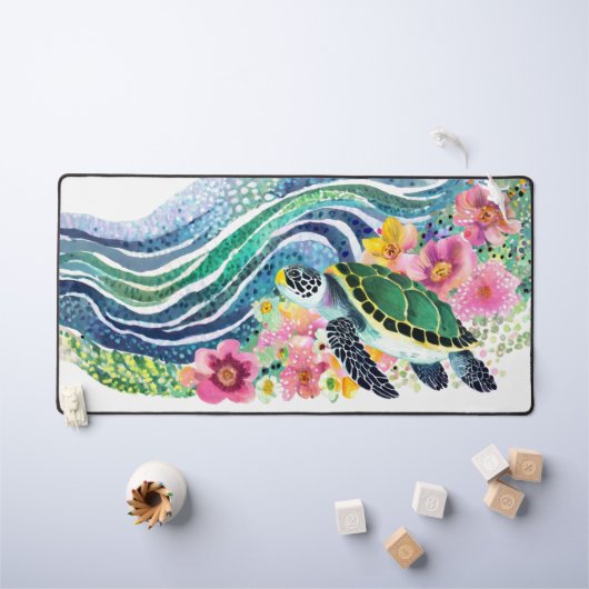 ブルーウェーブ&ハッピークジラ デスクマット (キッズテーブル)