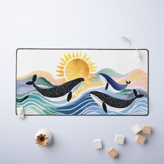 ブルーウェーブ&ハッピークジラ デスクマット (キッズテーブル)