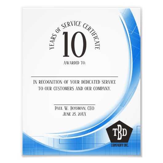 ブルーウェーブ 勤続10周年記念表彰 フォトプリント (正面)