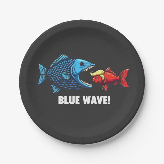 ブルーウェーブKamala Harris Walz魚の選挙 ペーパープレート (正面)