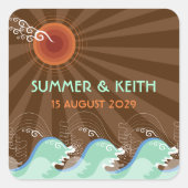 ブルーウェーモダンズブラウンサンサマービーチ結婚式 スクエアシール (正面)