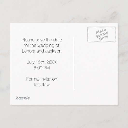 ブルーウェーモダンブウェディング日付の保存 案内ポストカード (裏面)