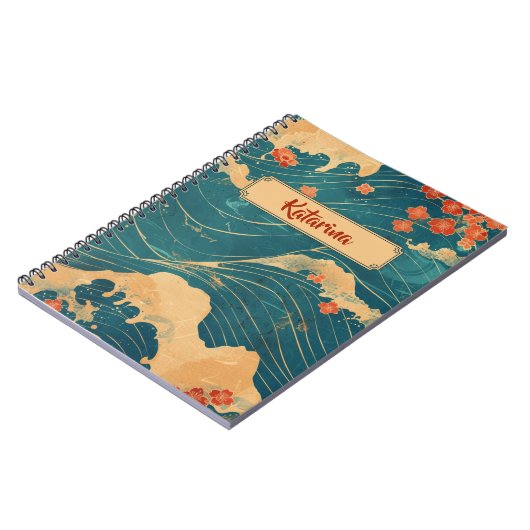 ブルーウェー日本のブさくらんぼ花クラシック模様 ノートブック (左側)